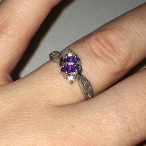🎀 Faux Amethyst, Diamond, and Silver Ring